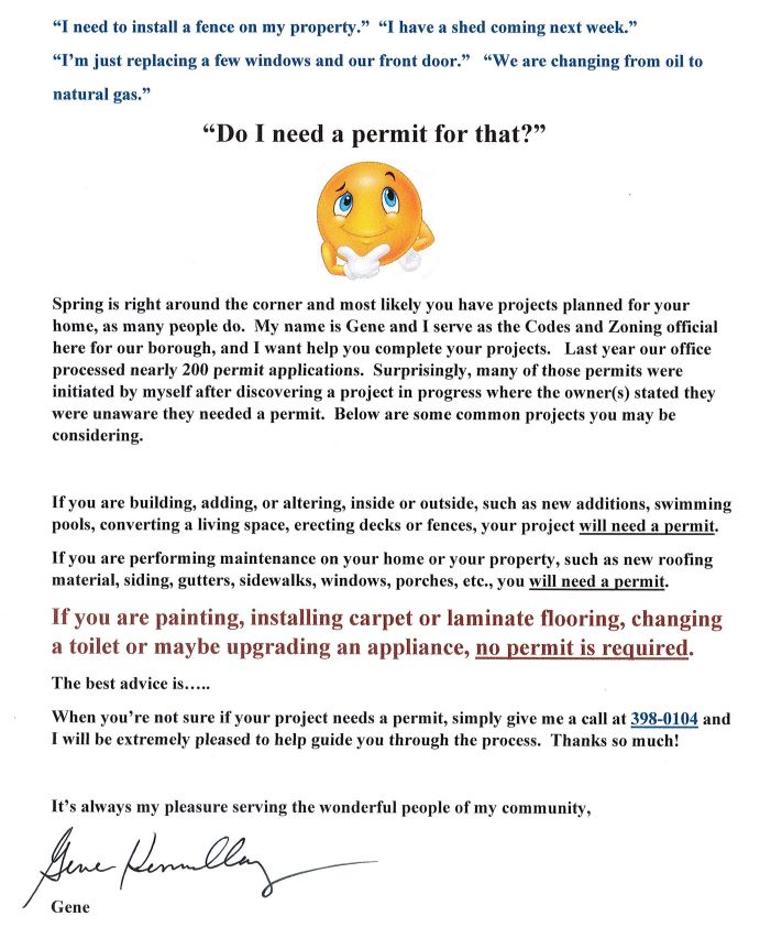 Letter from the Zoning Codes Officer